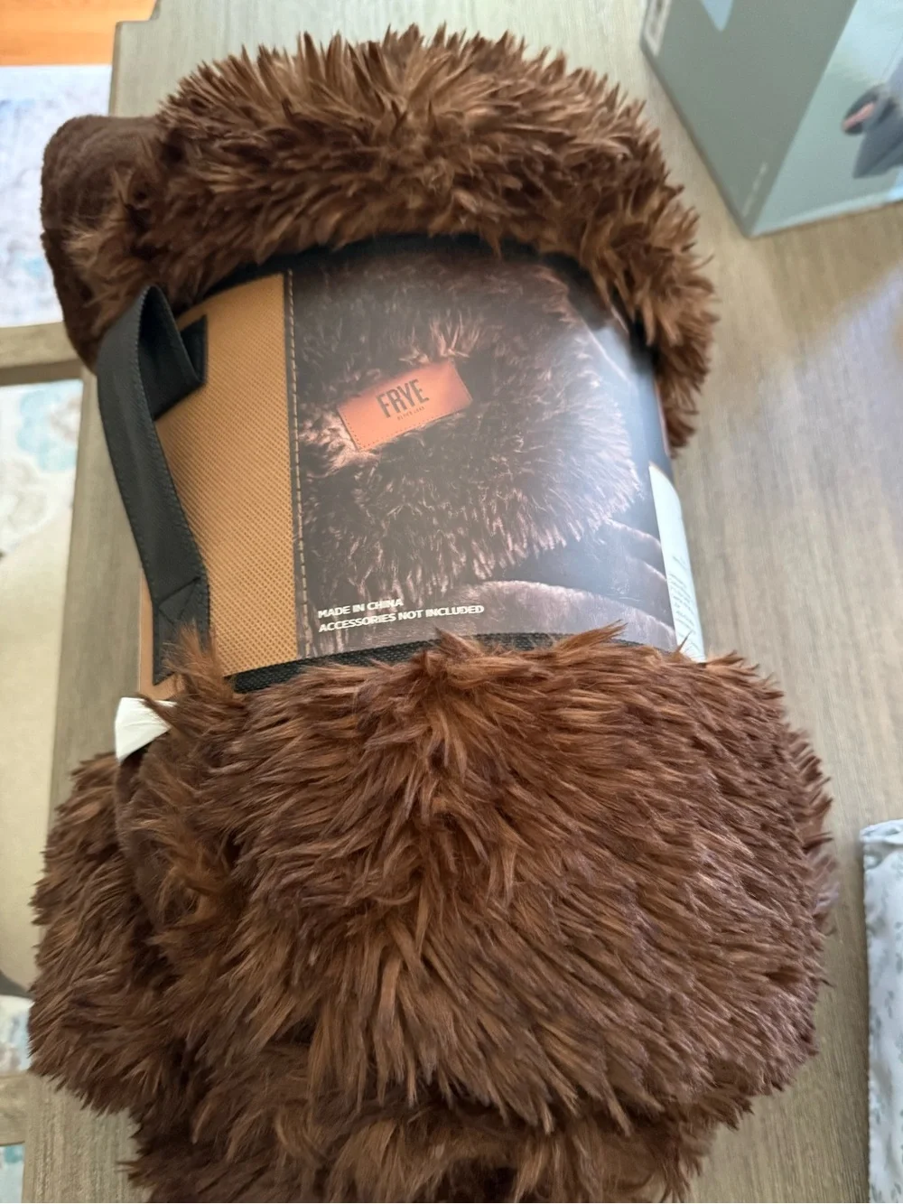 FRYE Arctic Luxe Faux Fur Throw Blanket Brown 60x70 New